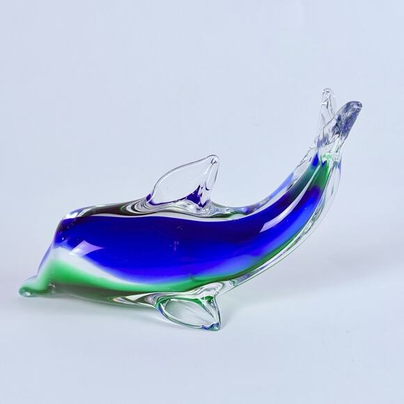 VTG Murano Style Sommerso Art Glass Dolphin Figurine Blue Green Paperweight 5” - Picture 4 of 10